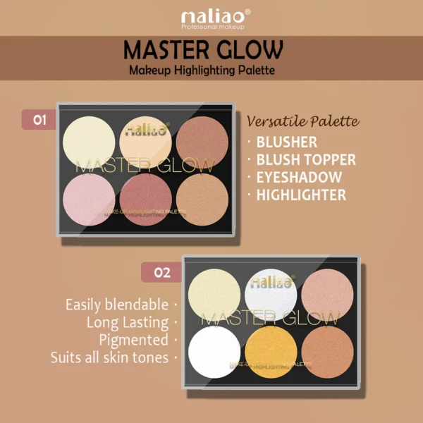 Maliao Master Glow Makeup Highlighter Shade Variation