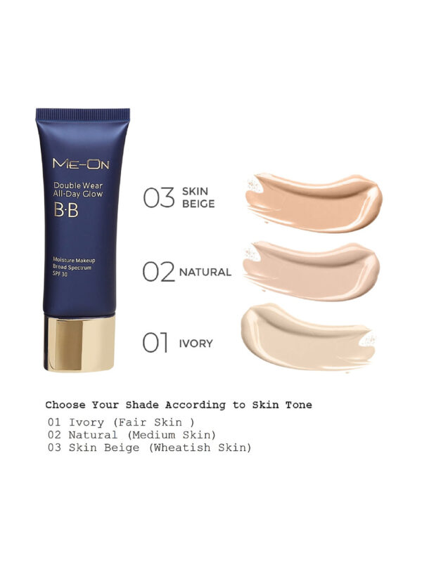 ME-ON Double Wear All-Day Glow BB Cream – 01 Ivory | SPF30 | Long-Lasting - Image 4