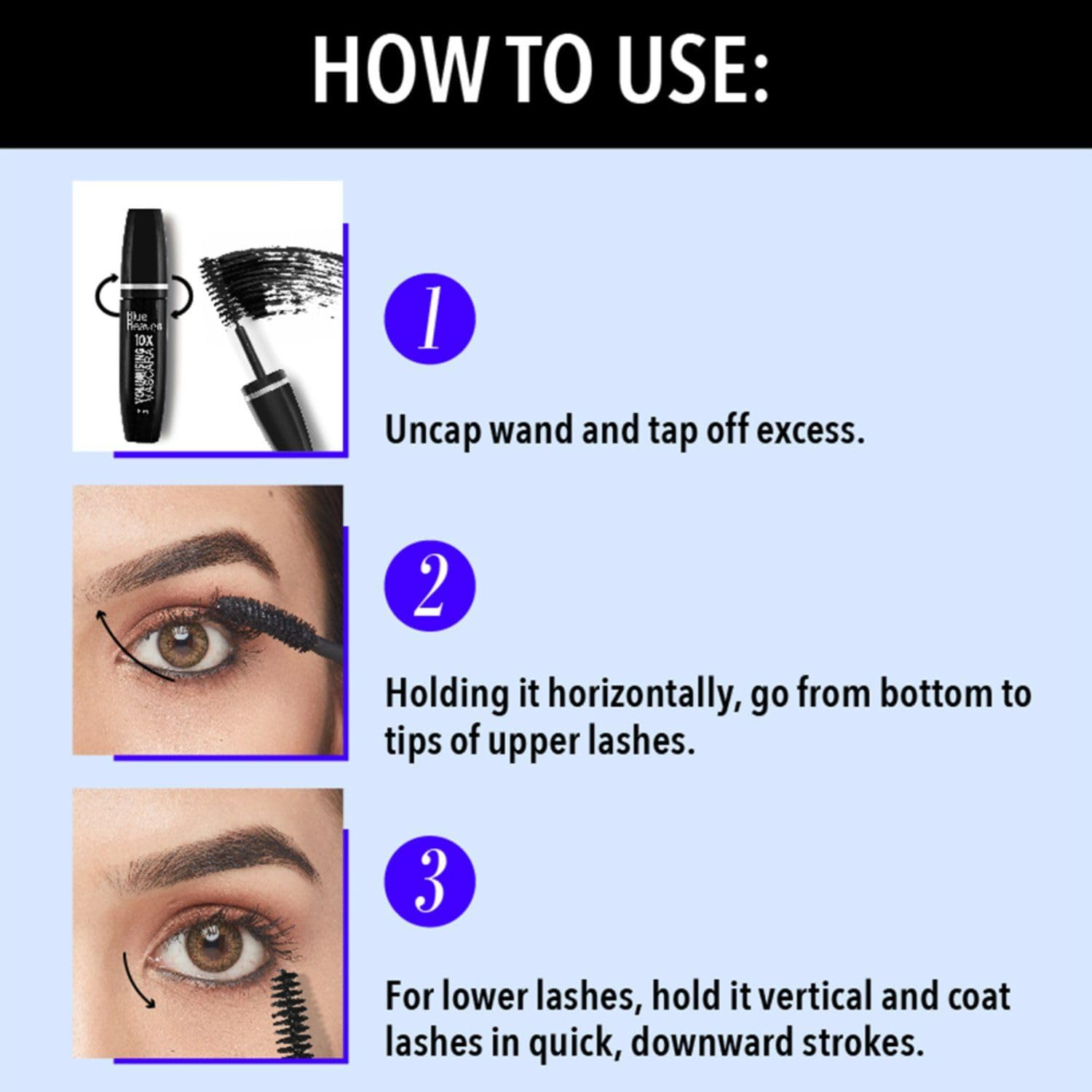 Blue Heaven 10X Volumising Mascara | Waterproof | No Clumping | Lightweight | 12Hr - Image 3