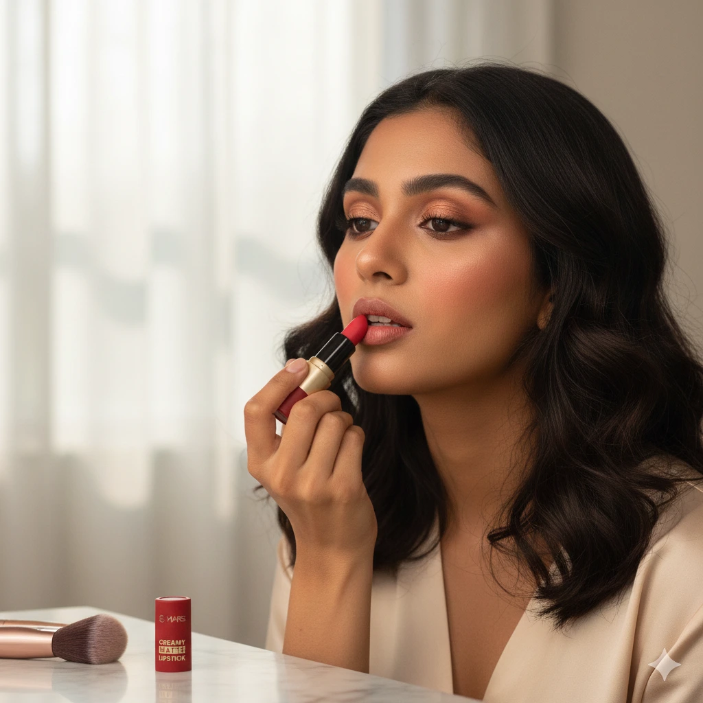 MARS Creamy Matte Lipstick – Long-Lasting & Highly Pigmented Women application