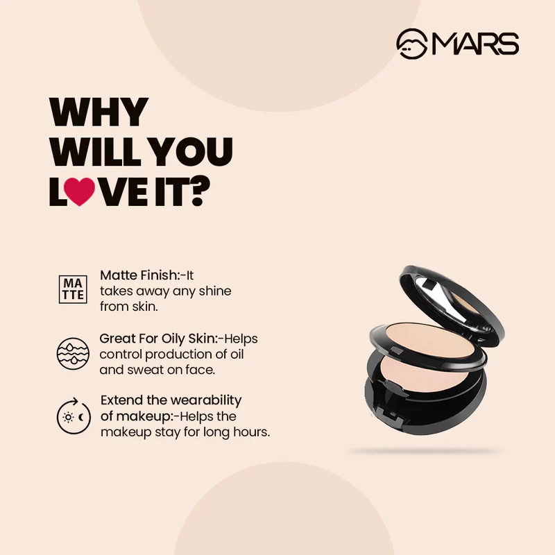 MARS Wonder 2-in-1 Compact Powder – Long Lasting Matte Face Powder with Mirror & Puff - Image 6