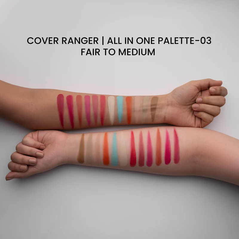 Multi-use 12-shade creamy face palette for concealing, contouring, color correcting, and blushing